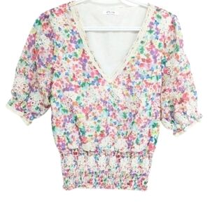 BTFL-life women's smocked embroidered floral top size s/m